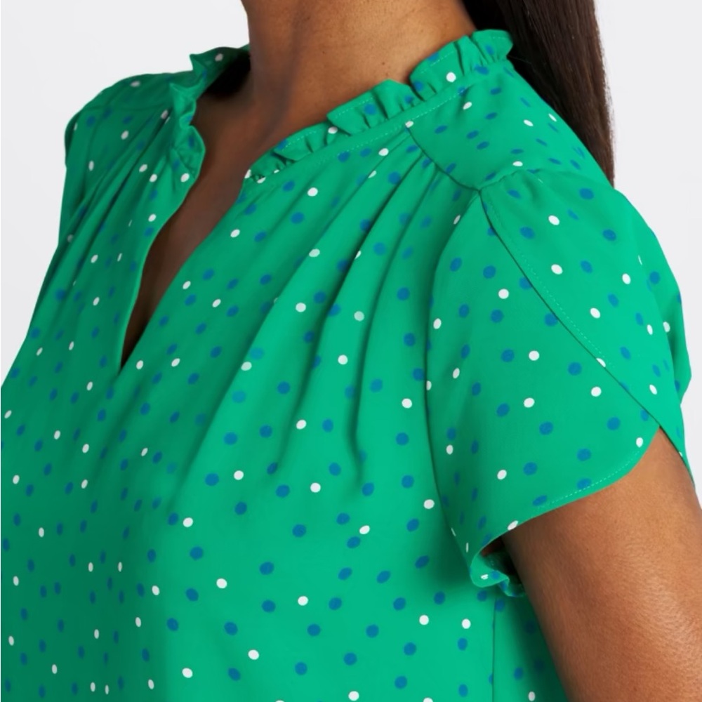 41 Hawthorn Green Polka Dot Ruffle Neck Blouse - Picture 4 of 4